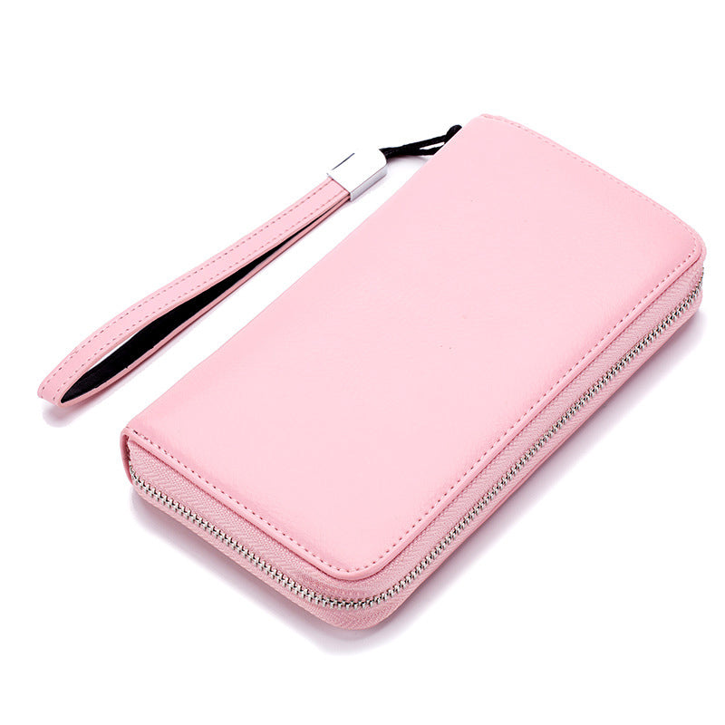 PureOnSkin Unisex Premium Leather Long Wallet Clutch Bag Low-Chemical Zipper Clutch Purse – Pink
