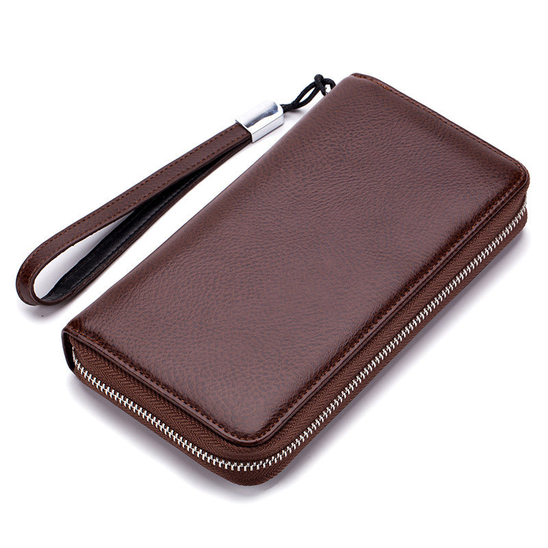 PureOnSkin Unisex Premium Leather Long Wallet Clutch Bag Low-Chemical Zipper Clutch Purse – Brown