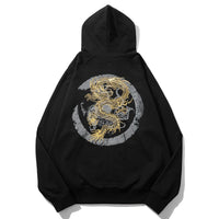 Men's Heavy Industry Embroidered Golden Dragon Pure Cotton Loose Hooded Sweatshirt