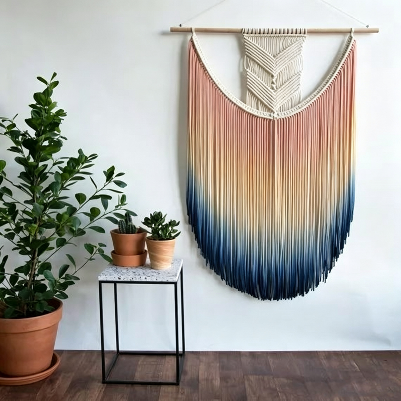 Handmade Woven Tapestry Tassel Wall Decoration – Pink blue