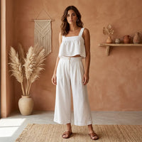 Conjunto de Top de Escote Cuadrado con Tirantes Anchos y Pantalones
