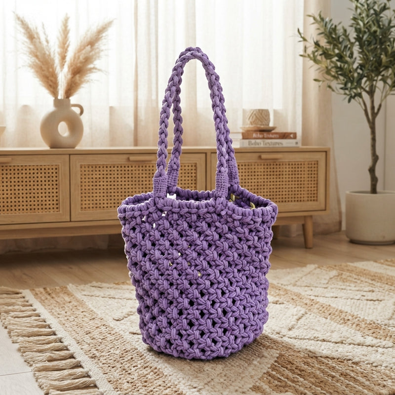 100% Cotton Handmade Crochet Handbag – Purple