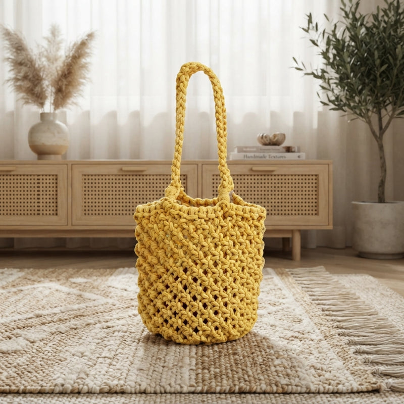 100% Cotton Handmade Crochet Handbag – Gold