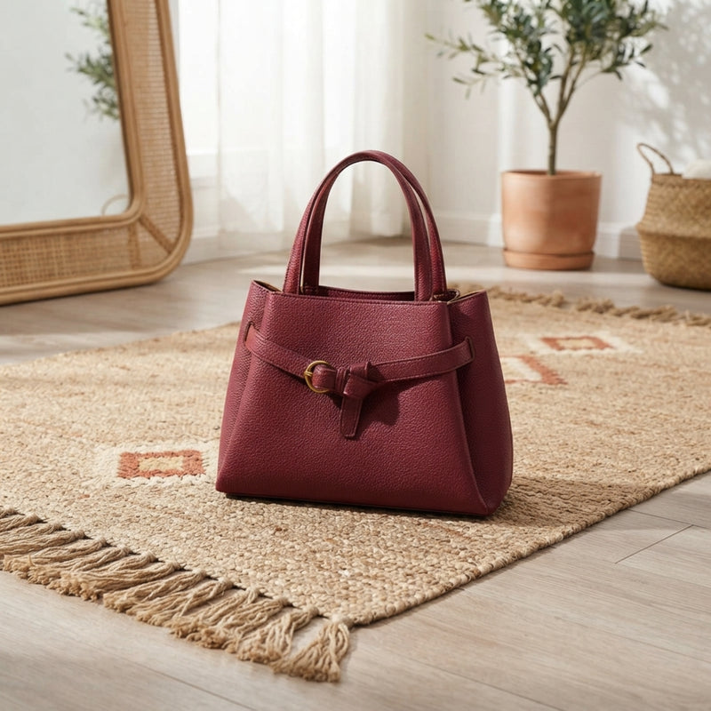 Classic Leather Top Handle Handbag – Burgundy