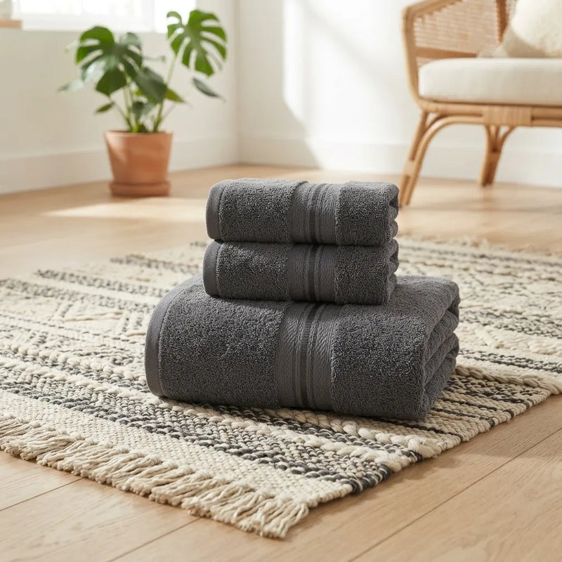 Cotton 3-Piece Towel Set – Dark Grey