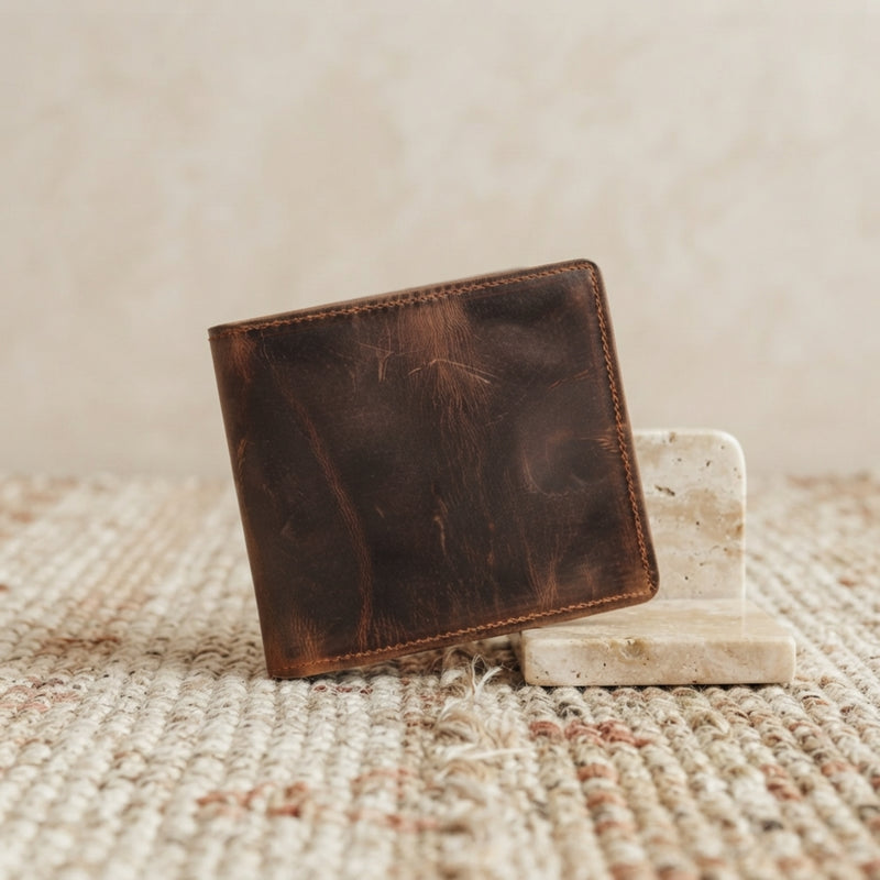Cowhide Short Zipper Wallet – Brown