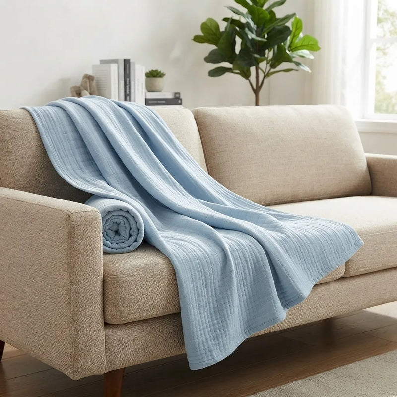 PureOnSkin Organic Cotton Gauze Double Wrap Blanket – Light Blue