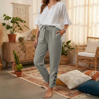 PureOnSkin Breathable Cotton Linen Straight Leg Trousers for Sensitive Skin & Eczema Relief