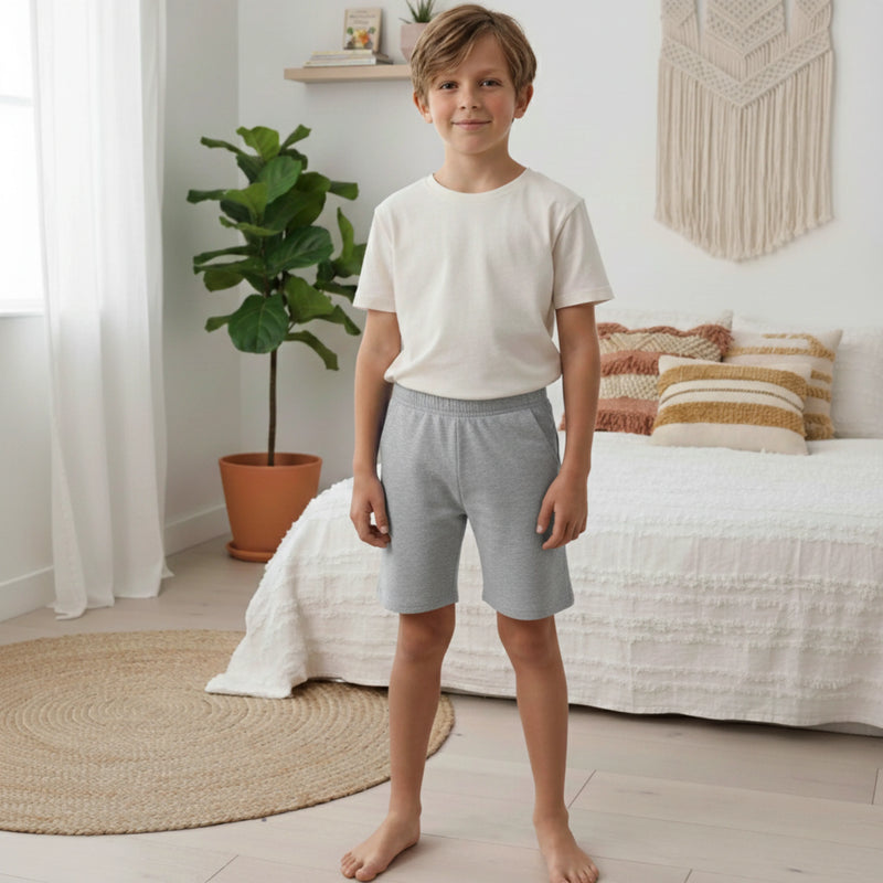 PureOnSkin Friction-Free Kids Cotton Elastic Waist Shorts for Sensitive Skin & Eczema Comfort – Light Gray