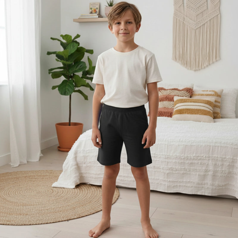 PureOnSkin Friction-Free Kids Cotton Elastic Waist Shorts for Sensitive Skin & Eczema Comfort – Black