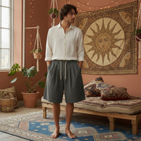 PureOnSkin Friction-Free Men’s Wide Leg Cotton Shorts with Drawstring for Sensitive Skin & Eczema Comfort