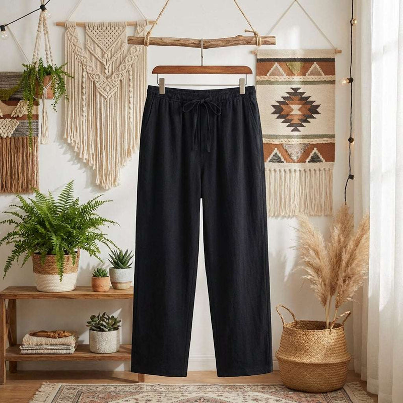 Casual Men Linen Trousers | Lightweight & Breathable – Black