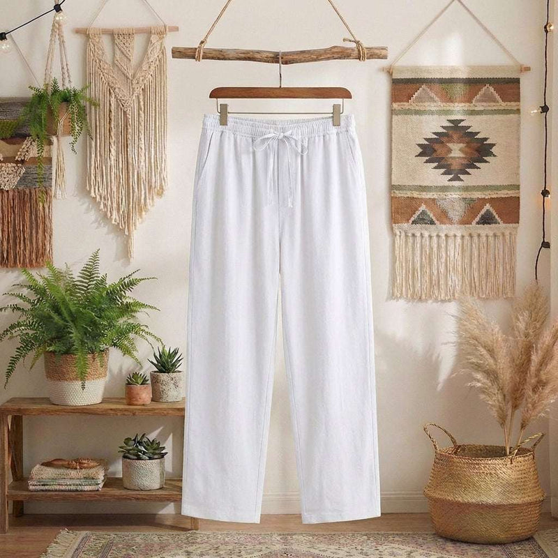 Casual Men Linen Trousers | Lightweight & Breathable – White