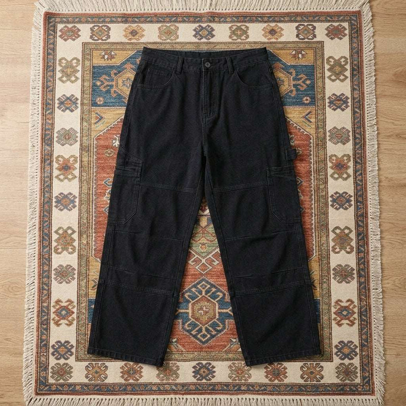 PureOnSkin Friction-Free Men’s Wide-Leg Drawstring Denim Jeans for Sensitive Skin & Eczema Comfort – Black
