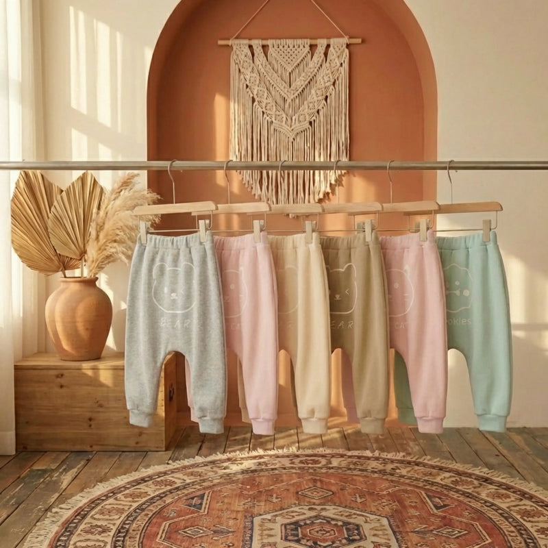 PureOnSkin Baby High-Waist Fleece-Lined Cotton Pants – Beige