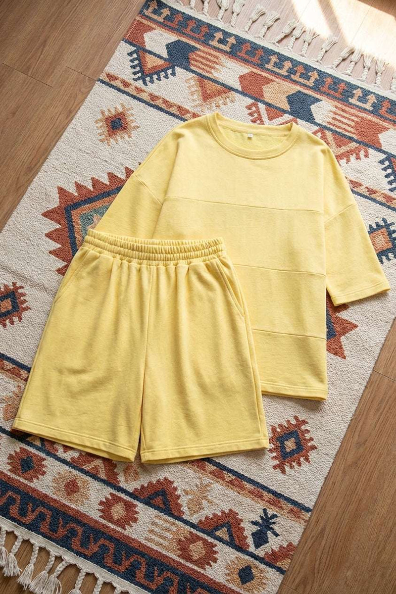 PureOnSkin Breathable 100% Cotton Woman Round Neck Top & Shorts Set for Sensitive Skin & Eczema Comfort – Banana Yellow