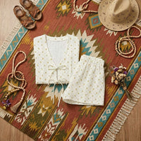 PureOnSkin Breathable Floral Print 100% Cotton Tie-Front Top & Shorts Set for Hives & Heat Rash Prevention