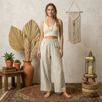PureOnSkin Breathable Umgee Plus Size High Waisted Linen Wide Leg Pants for Sensitive Skin & Eczema Relief