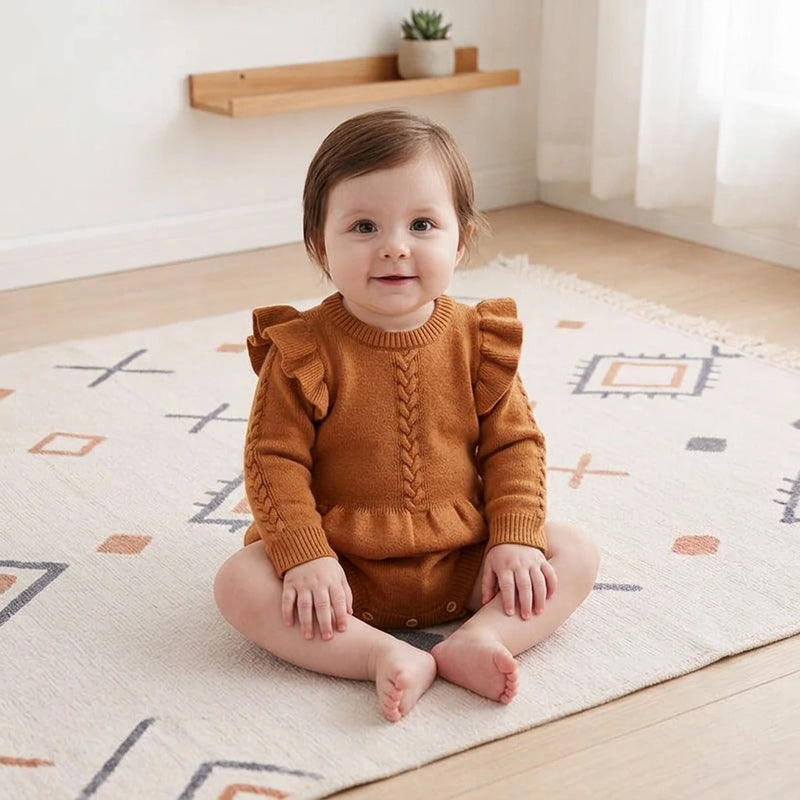 Baby Girls Princess Cotton Romper Dress – Brown