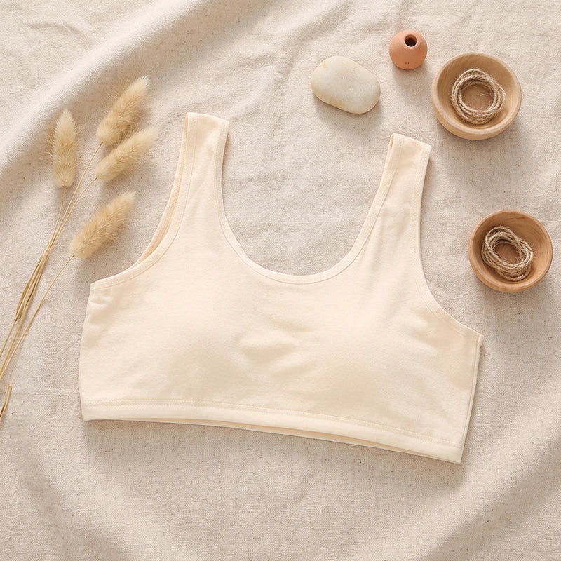PureOnSkin Girls’ Pure Cotton Soft Training Bra Vest (Ages 7–13) – Beige