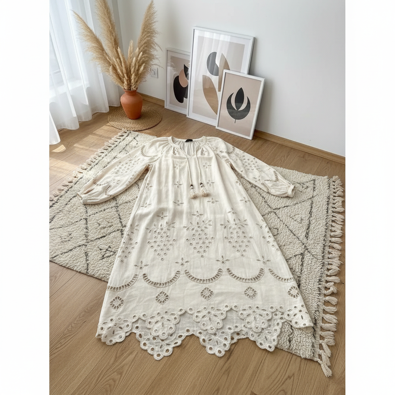 Women's Retro Ethnic Linen Cotton Boho Maxi Dress