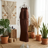 Women’s Backless Halter Neck Maxi Dress – Cotton Tie Back Summer Maxi Dress
