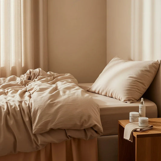 Hero image illustrating how pillowcases and clothing fabrics impact a sensitive skin care routine.