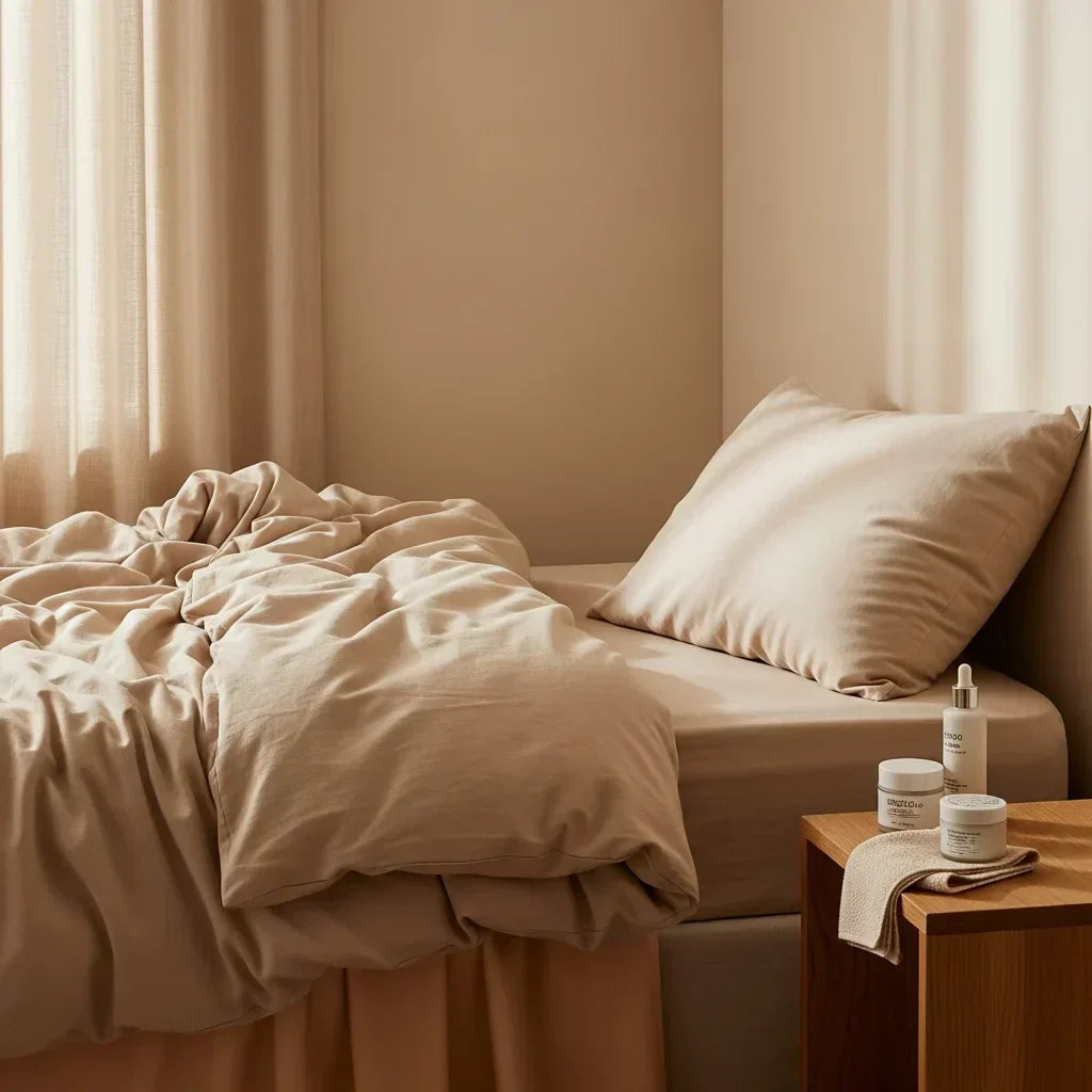 Hero image illustrating how pillowcases and clothing fabrics impact a sensitive skin care routine.