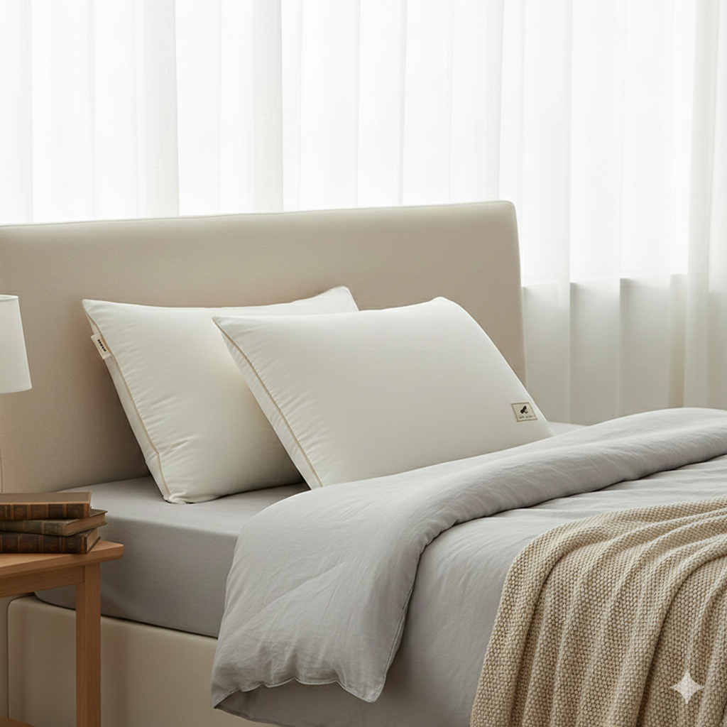 Pillows & bedding made from soft, breathable fabrics like cotton, linen, bamboo, and silk, designed for sensitive skin and all-night comfort.