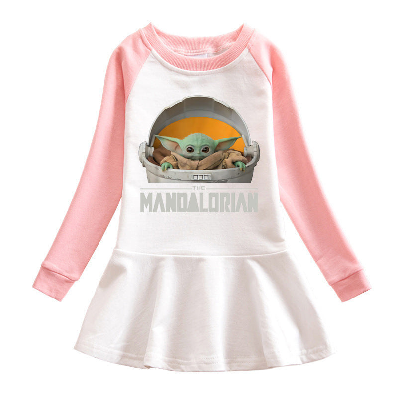 Cartoon Long Sleeve Cotton Dress – Pink