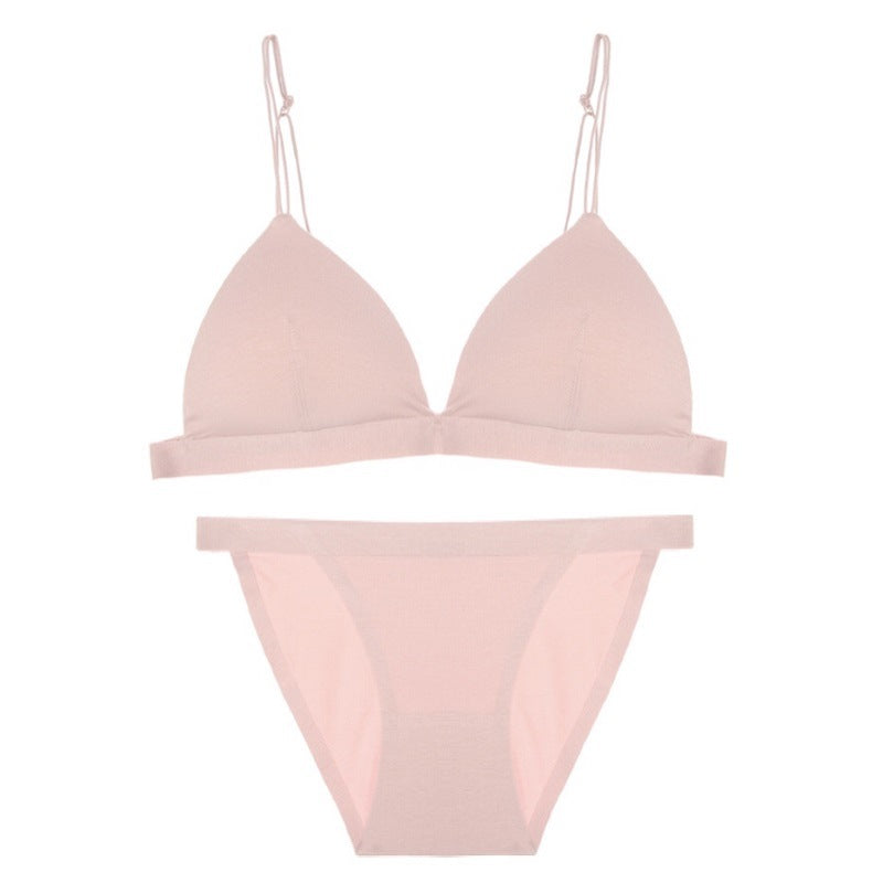 Women's Cotton Triangle Cup Wireless Bra Set