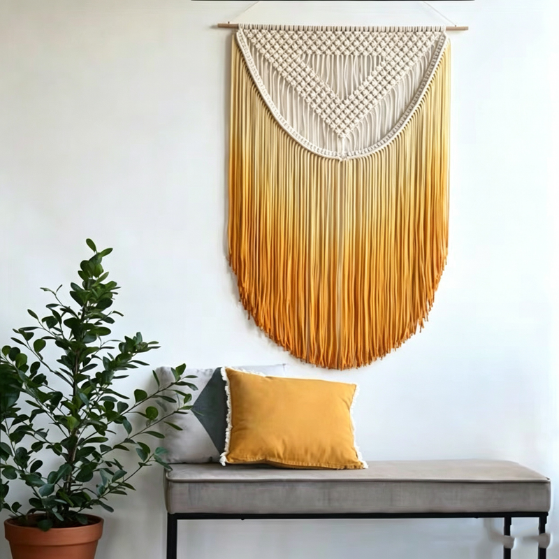 Handmade Woven Tapestry Tassel Wall Decoration – Yellow