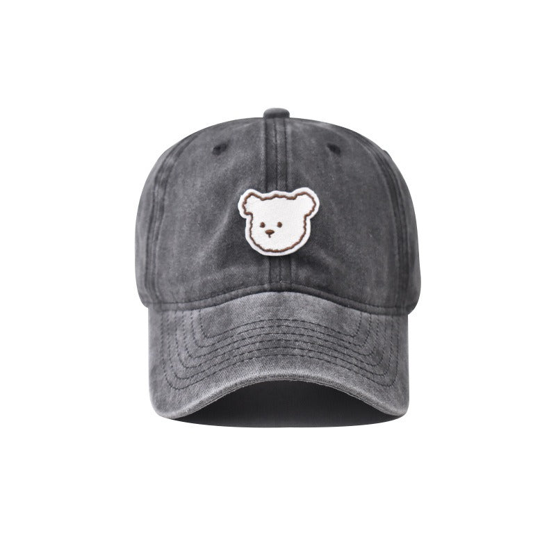 Unisex Pure Cotton Washed Cute Bear Embroidered Baseball Cap