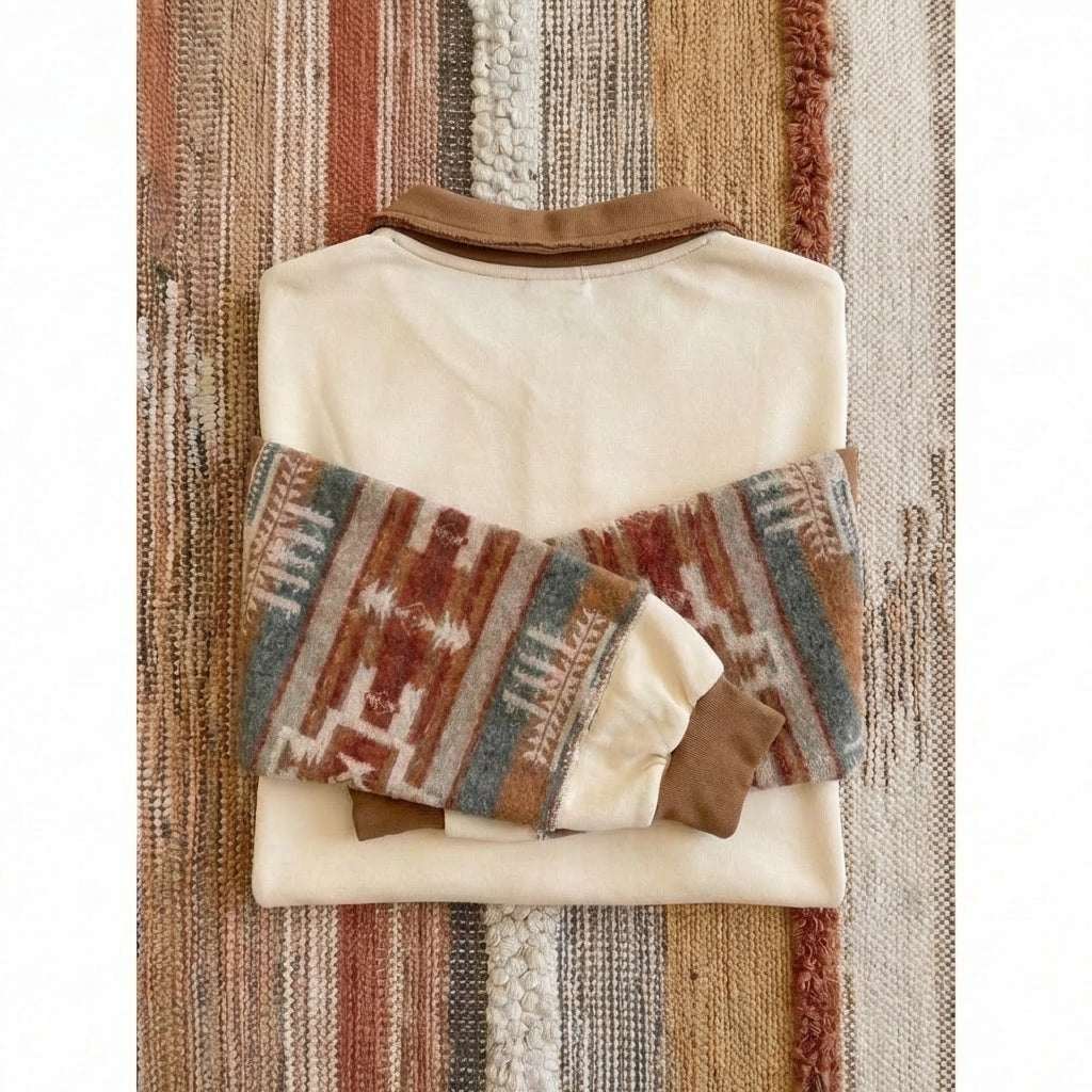 100% Cotton Oversized Aztec Print French Terry Top