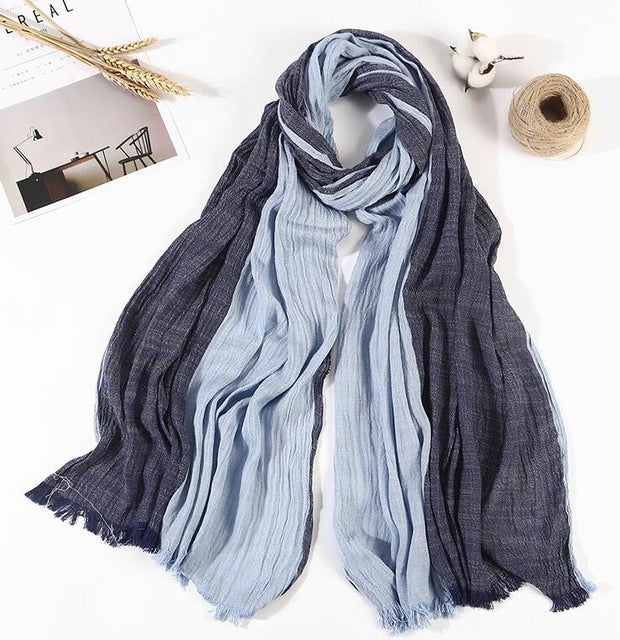 Men's 100% Cotton Striped Long Scarf – Blue