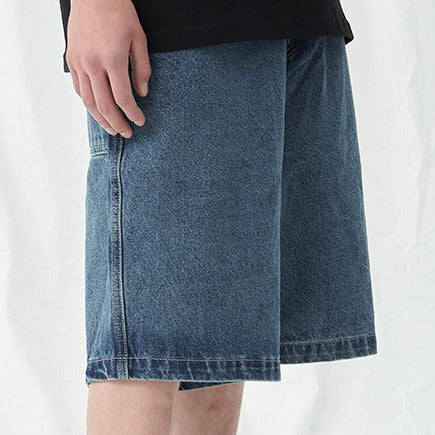 Men's Simple Loose Fit Mid-Rise Light Blue Cotton Denim Shorts