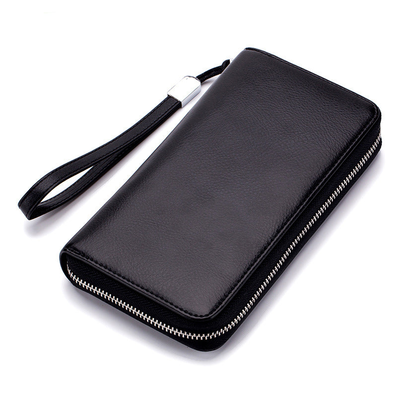 PureOnSkin Unisex Premium Leather Long Wallet Clutch Bag Low-Chemical Zipper Clutch Purse – Black