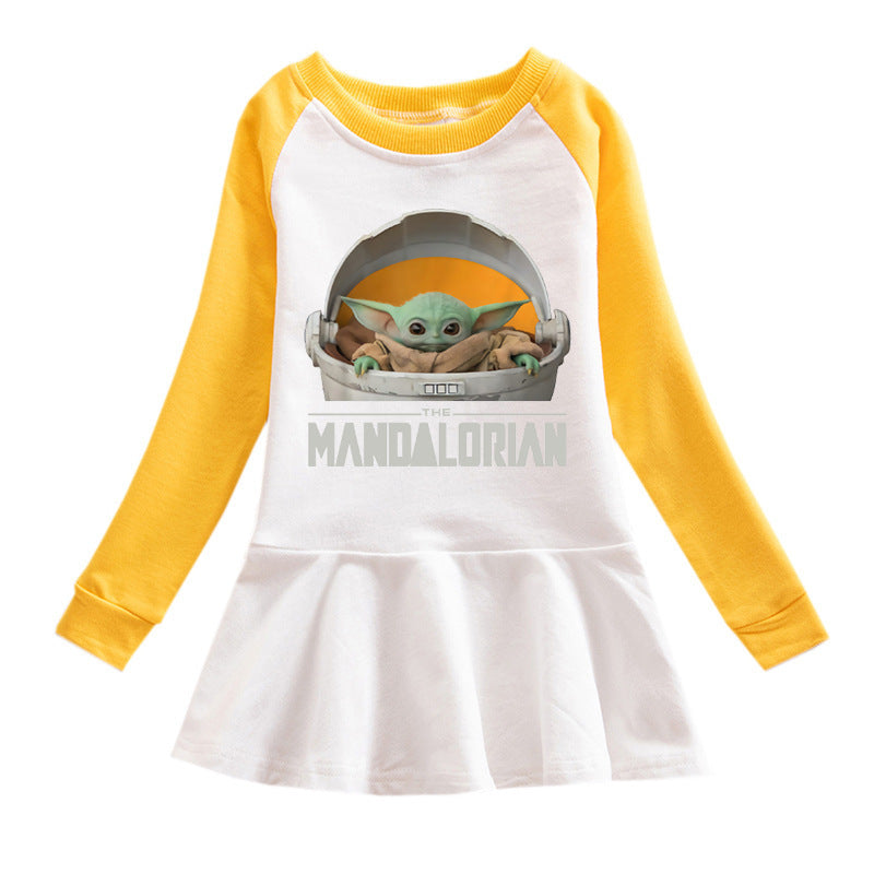 Cartoon Long Sleeve Cotton Dress – Yellow