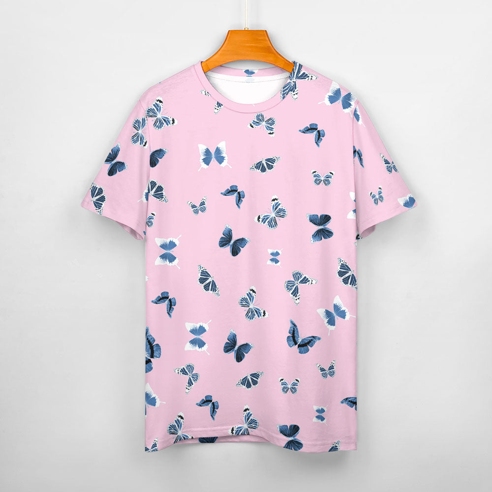 Women's 100% Pure Cotton Round Neck Butterfly Print Short Sleeve T-Shirt