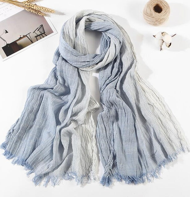 Men's 100% Cotton Striped Long Scarf – Sky Blue