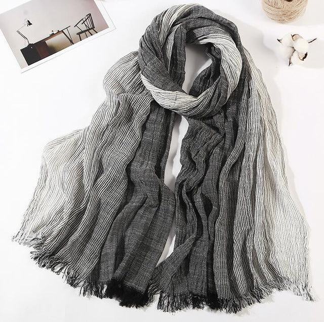 Men's 100% Cotton Striped Long Scarf – BLACK BLACK