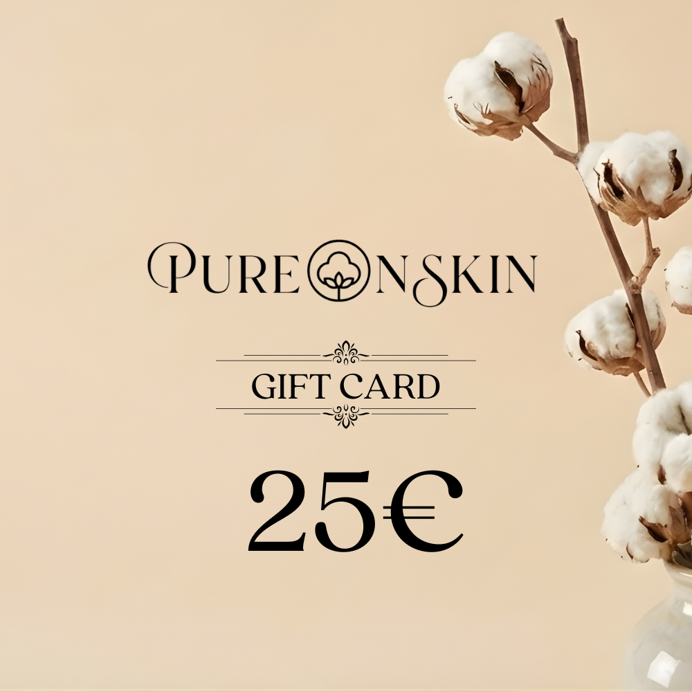 PureOnSkin gift card, perfect for giving loved ones clothing and home essentials made from gentle, breathable fabrics for sensitive skin.