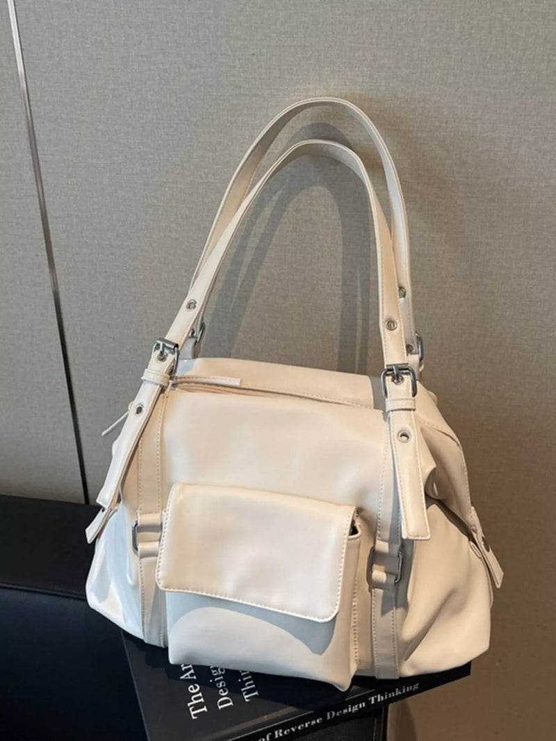 PureOnSkin Women's Premium Multiple Pockets Handbag High-Quality Low-Chemical Daily Shoulder Bag – White