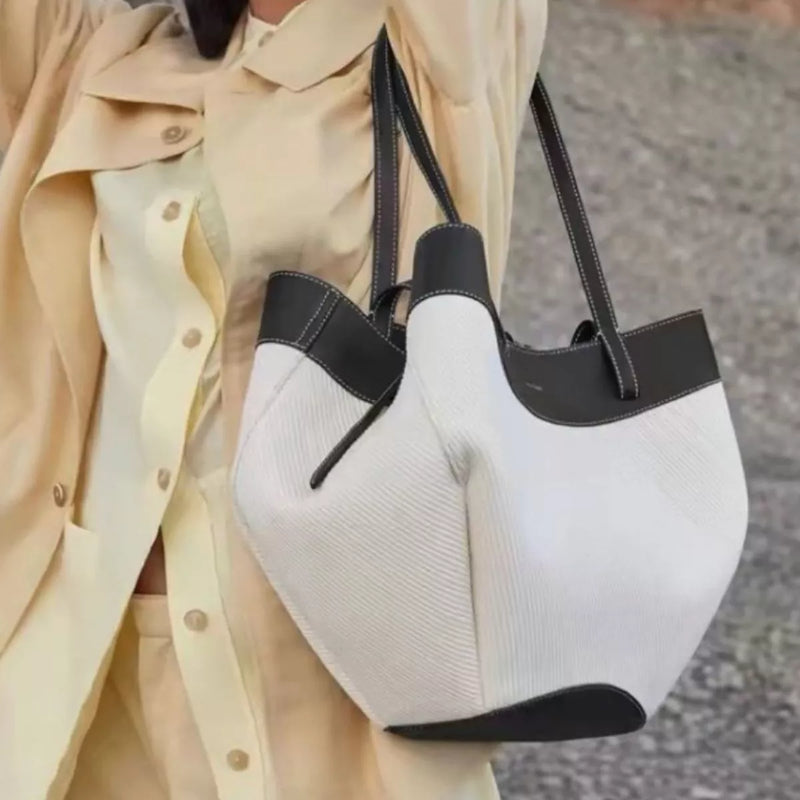PureOnSkin Women's Elegant Two-Tone Handbag - High-Quality Low-Chemical Daily Shoulder Bag – White