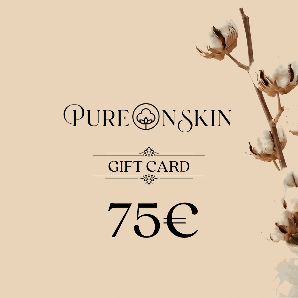 PureOnSkin gift card, perfect for giving loved ones clothing and home essentials made from gentle, breathable fabrics for sensitive skin.
