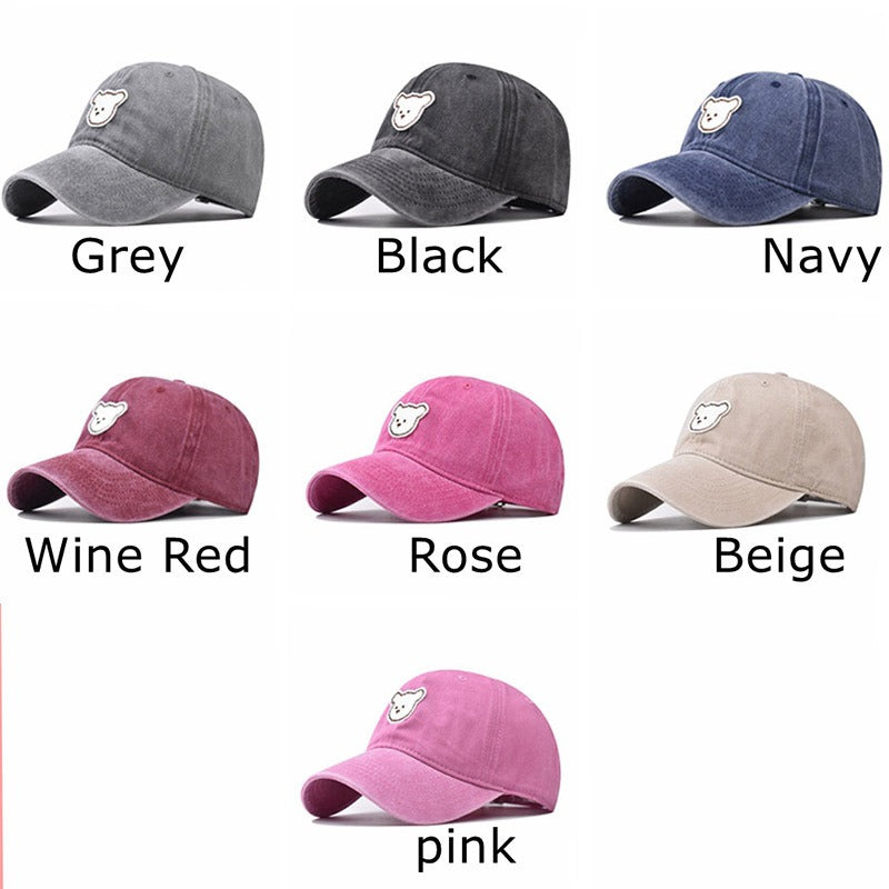 Unisex Pure Cotton Washed Cute Bear Embroidered Baseball Cap