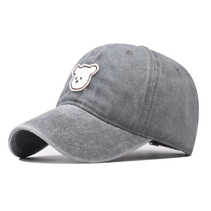 Unisex Pure Cotton Washed Cute Bear Embroidered Baseball Cap