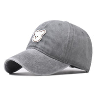 Unisex Pure Cotton Washed Cute Bear Embroidered Baseball Cap