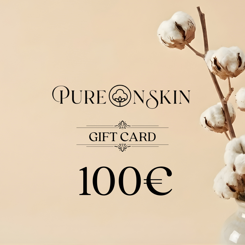 PureOnSkin gift card, perfect for giving loved ones clothing and home essentials made from gentle, breathable fabrics for sensitive skin.