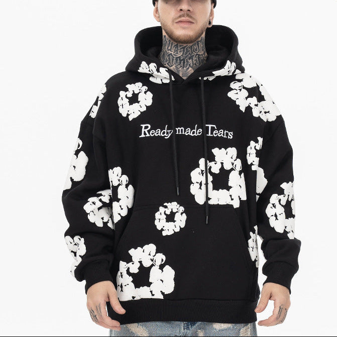 Men's High Street Cotton Foaming Print Fleece Hoodie
